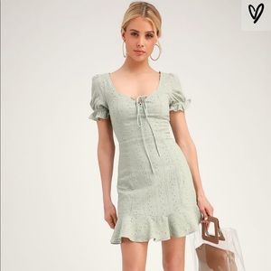 Rapunzel Sage Green Eyelet Lace Mini Dress